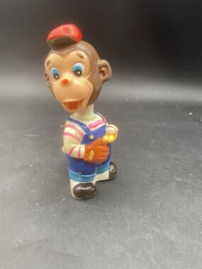 Vintage ALPS Japan Wind-Up Bobblehead Monkey Baseball Player Toy Made Plastic